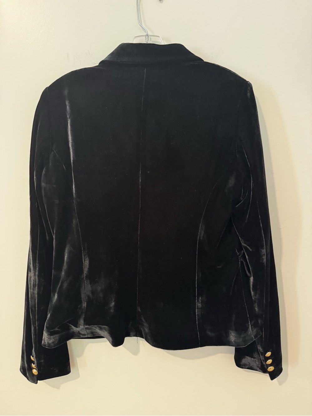 Rachel Zoe Black Velvet Double Breasted Gold Button Blazer Medium - Picture 10 of 12